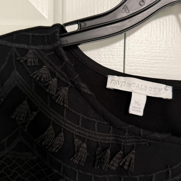TALBOTS Women's Medium Petite Black Tassel Lace RSVP Party Goth Tunic Top MP - Picture 6 of 8